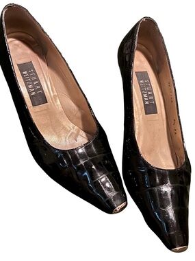Stuart Weitzman Black Patent Croc-Embossed Pumps